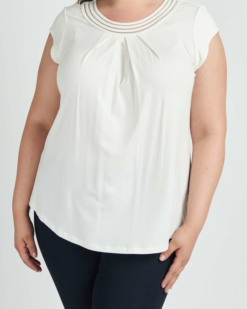 Front of a model wearing a size 1X Robin Cap Sleeve Top in IVORY by Daniel Rainn. | dia_product_style_image_id:297521